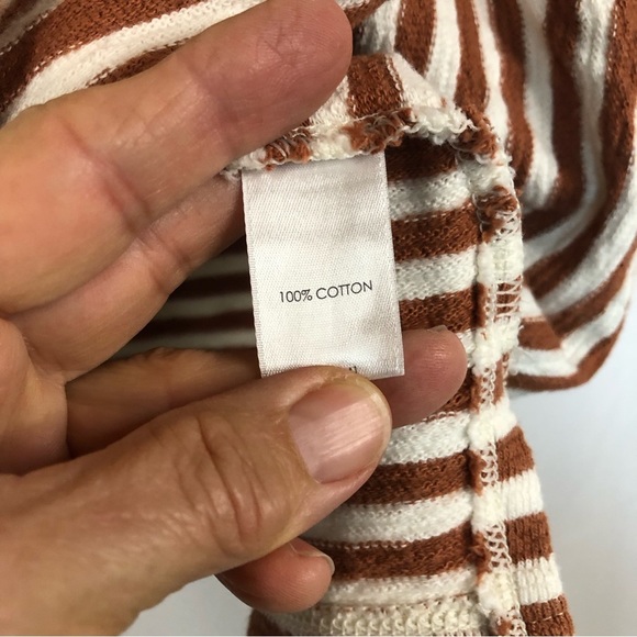 J. Jill Women’s Tee Shirt Buttons On 3/4 Sleeve Stripe Rust/Cream Square Neck - Picture 7 of 9